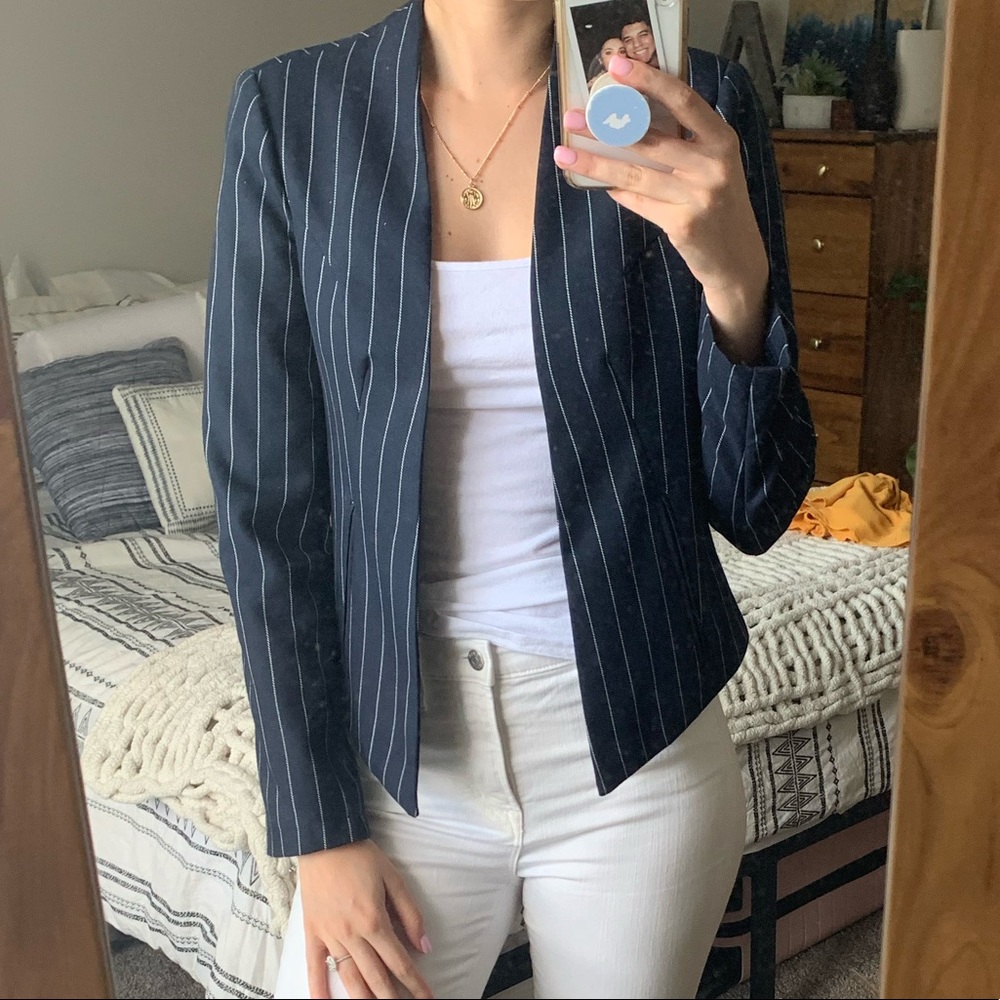 Navy pinstriped blazer